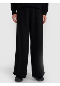 4f - 4F Spodnie dresowe z szerokimi nogawkami damskie - czarne S. Kolor: czarny. Materiał: dresówka. Wzór: ze splotem, gładki #2