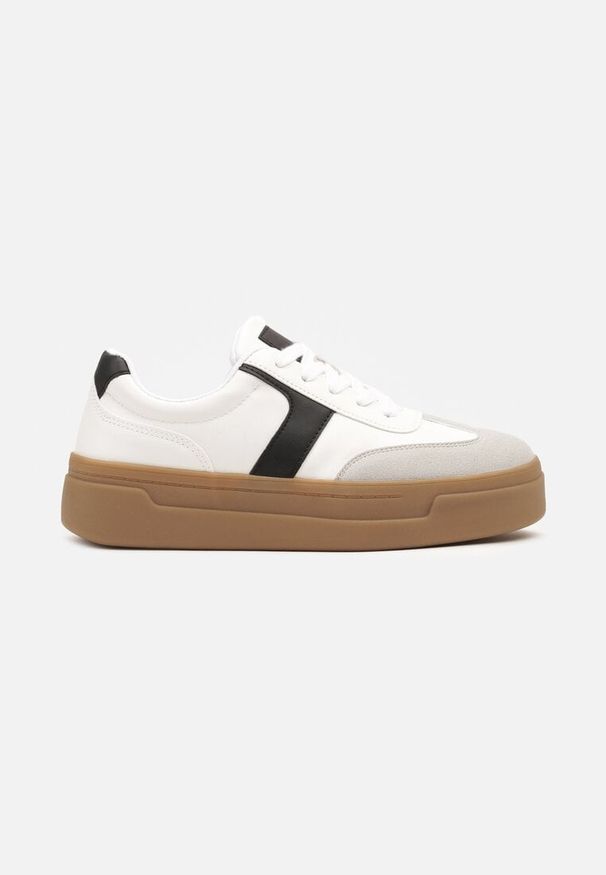 Born2be - Biało-Czarne Sneakersy Typu Klasyczne Tenisówki na Grubej Podeszwie Hanistra. Okazja: na co dzień. Kolor: biały. Materiał: jeans