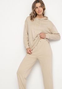 Born2be - Beżowy Komplet Dresowy Bluza z Kapturem i Kangurową Kieszenią i Spodnie Liriela. Kolor: beżowy. Materiał: dresówka #6