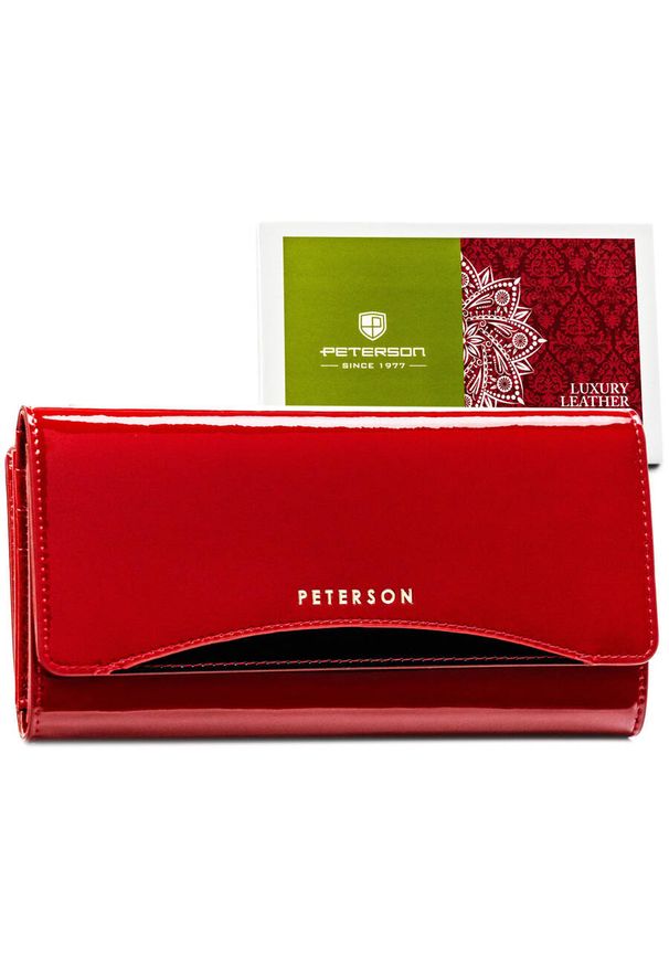 Portfel skórzany Peterson PTN BC-415 czerwony. Kolor: czerwony. Materiał: skóra. Wzór: gładki