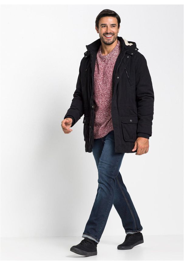 bonprix - Parka zimowa z podszewką z baranka w kapturze. Okazja: na co dzień. Typ kołnierza: kaptur. Kolor: czarny. Sezon: zima. Styl: casual