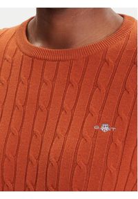 GANT - Gant Sweter 4800100 Brązowy Slim Fit. Kolor: brązowy. Materiał: bawełna #5
