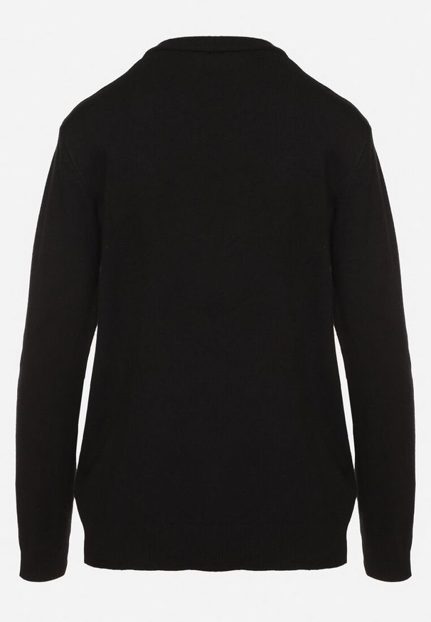 Born2be - Granatowy Sweter z Bawełną Ozdobiony Cyrkoniami Irinaelle. Okazja: na co dzień. Kolor: niebieski. Materiał: bawełna. Wzór: aplikacja. Styl: klasyczny, elegancki, casual