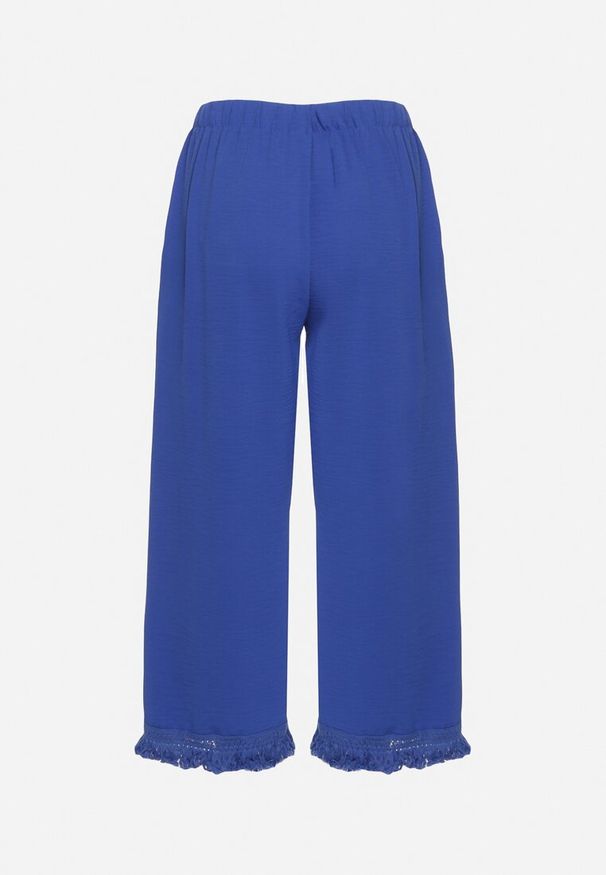Born2be - Niebieskie Spodnie z Szerokimi Nogawkami i Gumką w Pasie Ilifea. Kolor: niebieski. Styl: klasyczny, elegancki