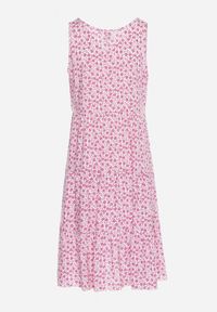 Born2be - Różowa Bawełniana Sukienka w Kwiaty z Falbanką Rissafa. Okazja: na co dzień. Kolor: różowy. Materiał: bawełna. Wzór: kwiaty. Typ sukienki: proste. Styl: casual #4