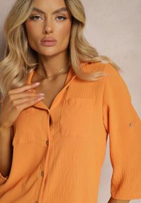 Renee - Pomarańczowy 2-Cześciowy Komplet Rozpinana Koszula oraz Szorty Letoria. Kolor: pomarańczowy. Materiał: tkanina #4