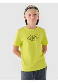 4f - T-shirt z nadrukiem chłopięcy - zielony. Okazja: na co dzień. Kolor: zielony. Materiał: bawełna, jersey, dzianina. Długość rękawa: krótki rękaw. Długość: krótkie. Wzór: nadruk. Sezon: lato. Styl: sportowy, casual, klasyczny