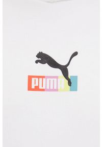 Puma bluza bawełniana 533658 męska kolor biały z kapturem z nadrukiem. Typ kołnierza: kaptur. Kolor: biały. Materiał: bawełna. Wzór: nadruk #5