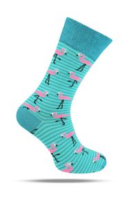 His Story - Skarpetki Bawełniane - Tematyczne - Turkusowe we Flamingi. Kolor: niebieski. Materiał: elastan, bawełna, poliamid #1