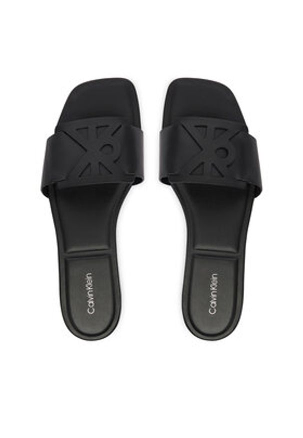 Calvin Klein Klapki Square Flat Sandal Emblem HW0HW03128 Czarny. Kolor: czarny. Materiał: skóra