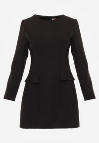 Renee - Czarna Trapezowa Sukienka VICES o Eleganckim Kroju Zdobionym Imitacją Kieszeni Agats. Kolor: czarny. Wzór: aplikacja. Typ sukienki: trapezowe. Styl: elegancki #5