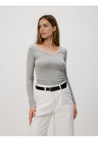 Reserved - Bluzka z koronką - jasnoszary. Kolor: szary. Materiał: koronka. Wzór: koronka
