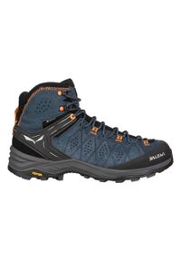 Buty trekkingowe męskie Salewa MS Alp Trainer 2 Mid Gtx. Wysokość cholewki: za kostkę. Zapięcie: sznurówki. Kolor: niebieski, wielokolorowy. Materiał: skóra, syntetyk, zamsz, materiał. Szerokość cholewki: normalna