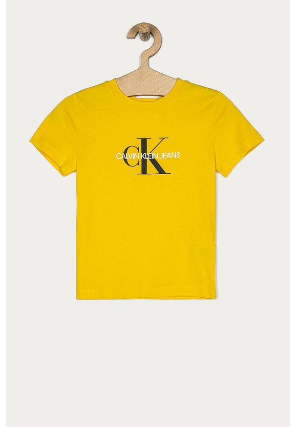 Calvin Klein Jeans - T-shirt dziecięcy 104-176 cm. Okazja: na co dzień. Kolor: żółty. Materiał: bawełna, materiał, dzianina. Wzór: nadruk. Styl: casual