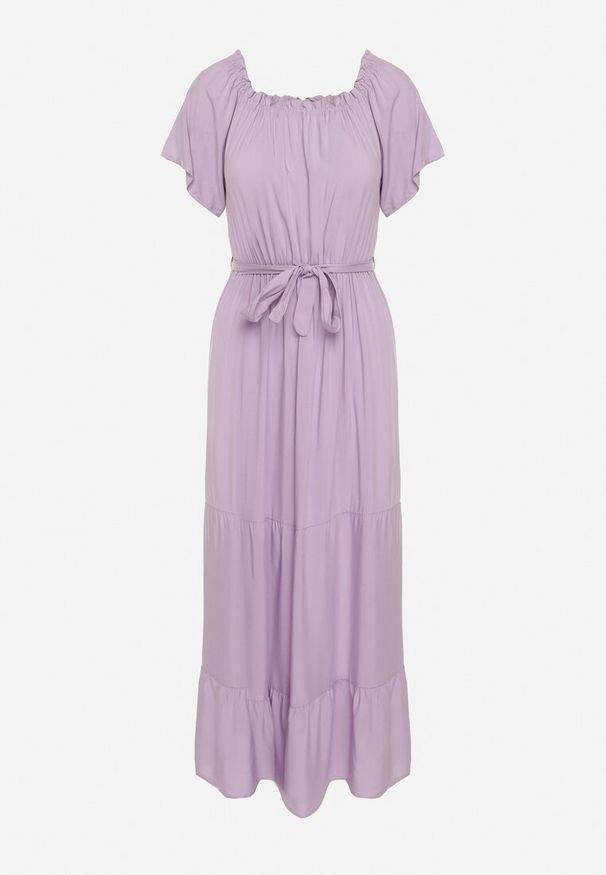 Born2be - Fioletowa Sukienka z Wiskozy Telephanassa. Typ kołnierza: dekolt hiszpanka. Kolor: fioletowy. Materiał: wiskoza. Długość rękawa: krótki rękaw. Wzór: gładki. Typ sukienki: rozkloszowane. Długość: maxi