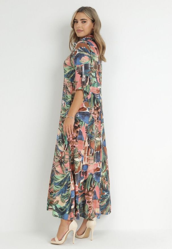 Born2be - Niebiesko-Zielona Sukienka Harmope. Kolor: niebieski. Wzór: aplikacja. Sezon: lato. Typ sukienki: koszulowe. Styl: klasyczny. Długość: maxi