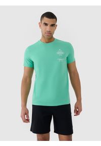 4f - 4F T-shirt regular z nadrukiem męski - zielony 3XL. Okazja: na co dzień. Kolor: zielony. Materiał: dzianina, bawełna, jersey. Długość rękawa: krótki rękaw. Długość: krótkie. Wzór: nadruk. Styl: klasyczny, sportowy, casual