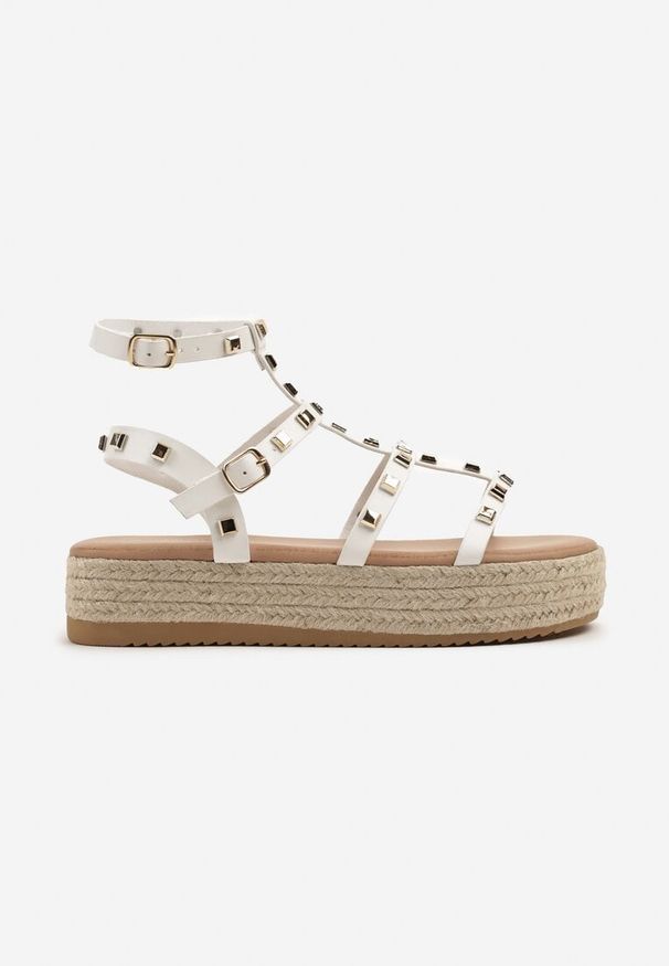 Renee - Białe Sandały w Stylu Gladiatorek na Grubej Podeszwie z Plecionki Sonalisa. Okazja: na co dzień. Zapięcie: sprzączka. Kolor: biały. Styl: casual, elegancki