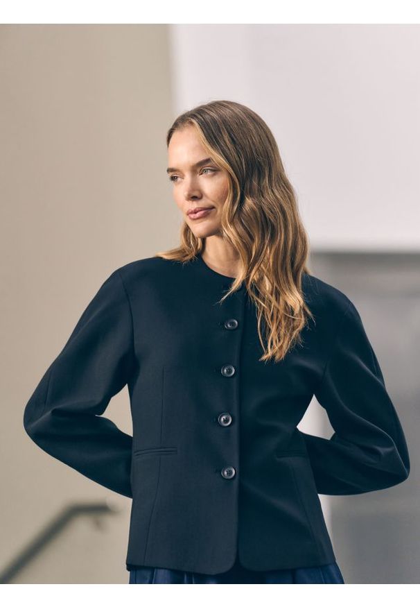 Reserved - Marynarka z domieszką wiskozy - czarny. Kolor: czarny. Materiał: wiskoza. Wzór: gładki