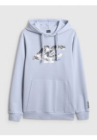 4f - 4F Bluza dresowa nierozpinana z kapturem męska - niebieska XL. Okazja: na co dzień. Typ kołnierza: kaptur. Kolor: niebieski. Materiał: dresówka. Styl: casual, klasyczny. Sport: fitness #1