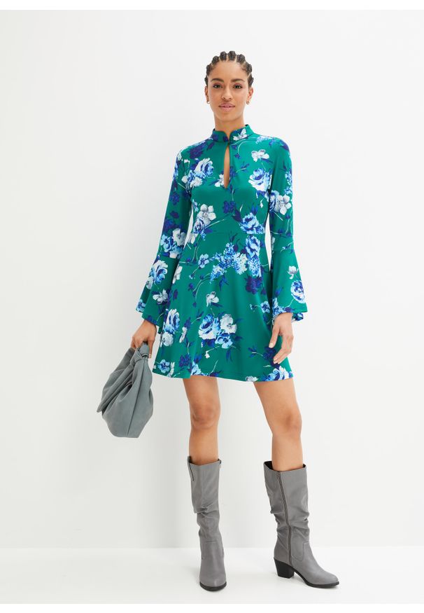 bonprix - Sukienka z wycięciem. Kolor: zielony. Styl: elegancki