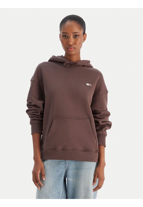 Tommy Jeans Bluza Badge DW0DW19414 Brązowy Boxy Fit. Kolor: brązowy. Materiał: bawełna