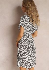 Renee - Biała Wiskozowa Mini Sukienka w Kwiatowy Print z Gumką w Pasie Frolia. Kolor: biały. Materiał: wiskoza. Wzór: kwiaty, nadruk. Długość: mini #3