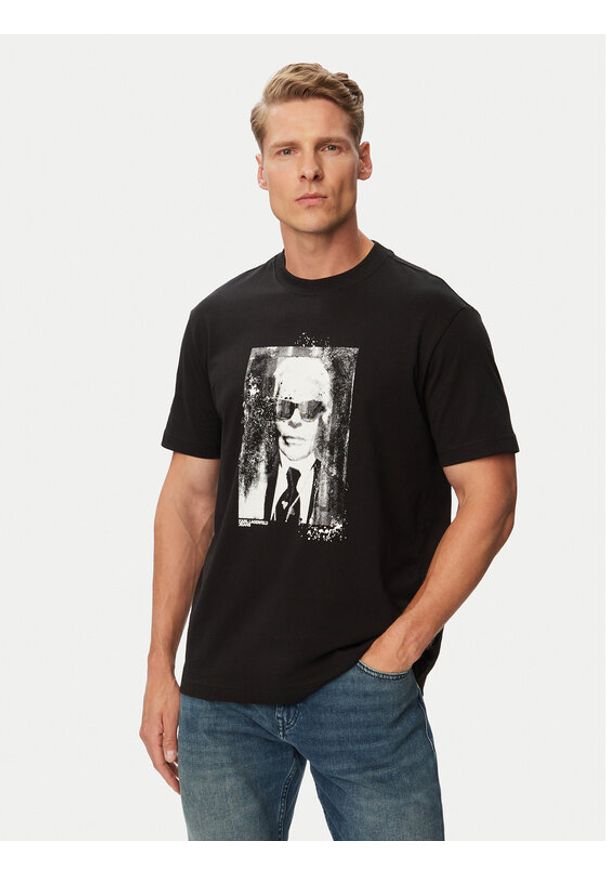 Karl Lagerfeld Jeans T-Shirt B3M17006 Czarny Regular Fit. Kolor: czarny. Materiał: bawełna