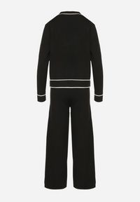 Born2be - Czarny Dzianinowy Komplet Szerokie Spodnie i Kardigan z Lamówkami Gioresa. Kolor: czarny. Materiał: dzianina. Wzór: gładki. Sport: turystyka piesza #3