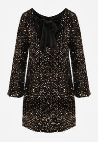 Born2be - Złota Cekinowa Sukienka z Odkrytymi Plecami i Wiązaniem Diadina. Kolor: złoty. Materiał: wiskoza, elastan, futro. Wzór: aplikacja. Styl: wizytowy, elegancki #6