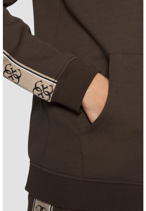 Guess - GUESS Brązowa męska rozpinana bluza z lampasami Mickey, Rozmiar L. Kolor: brązowy