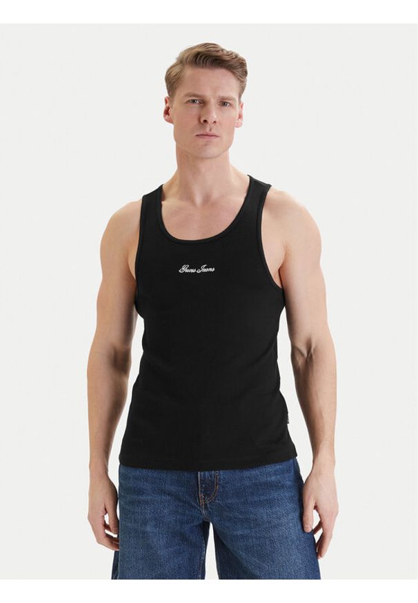 Guess Jeans Top M6GP05 KA0H1 Czarny Regular Fit. Kolor: czarny. Materiał: bawełna