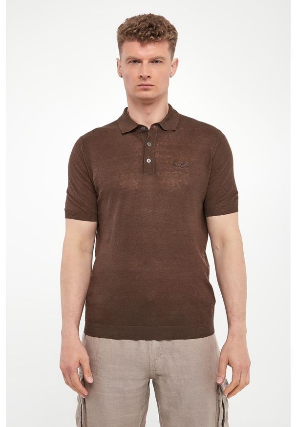 Aeronautica Militare - Polo męskie lniane AERONAUTICA MILITARE. Typ kołnierza: polo. Materiał: len