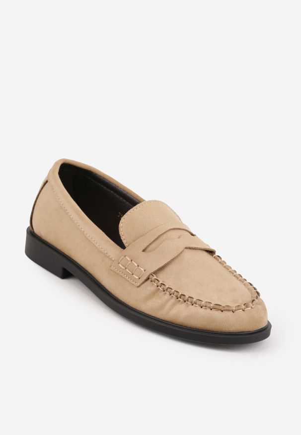 Born2be - Beżowe Mokasyny VICES ze Skórzaną Wkładką Ozdobione Przeszyciami Nicogeus. Okazja: na co dzień. Kolor: beżowy. Materiał: skóra. Wzór: aplikacja. Styl: casual, klasyczny, elegancki