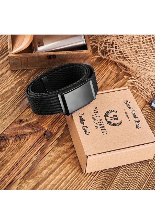Pasek parciany PAOLO PERUZZI PW-25-105 czarny. Kolor: czarny. Materiał: materiał. Wzór: ze splotem. Styl: casual, klasyczny