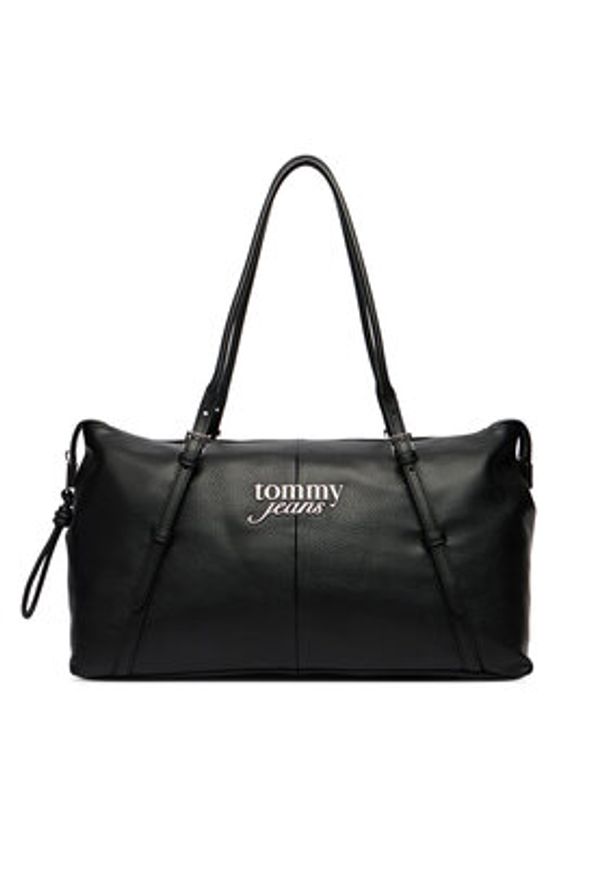 Tommy Jeans Torebka Pebble Grain Metal Logo Tote Bag AW0AW18472 Czarny. Kolor: czarny. Materiał: skórzane