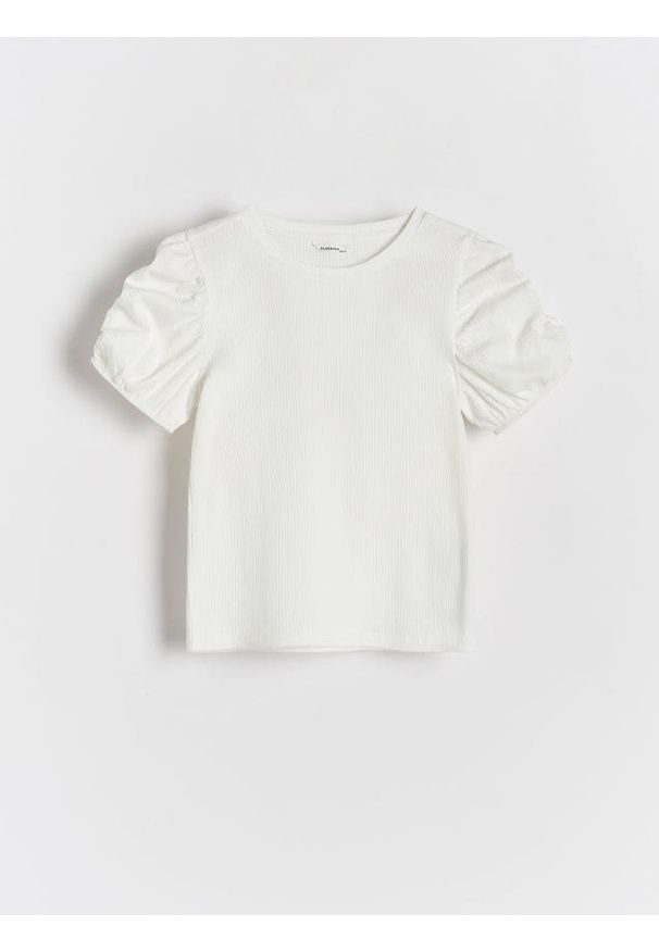 Reserved - Bluzka z bufiastymi rękawami - biały. Kolor: biały. Materiał: bawełna