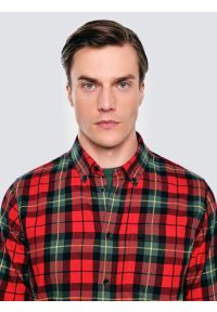 Big-Star - Koszula męska w kratę czerwona Sensitewo 603. Okazja: na co dzień. Kolor: czerwony. Materiał: tkanina, jeans. Wzór: kolorowy, haft, kratka. Styl: casual, elegancki #6