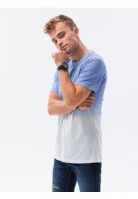 Ombre Clothing - T-shirt męski cieniowany - niebieski V5 S1624 - XXL. Kolor: niebieski. Materiał: bawełna