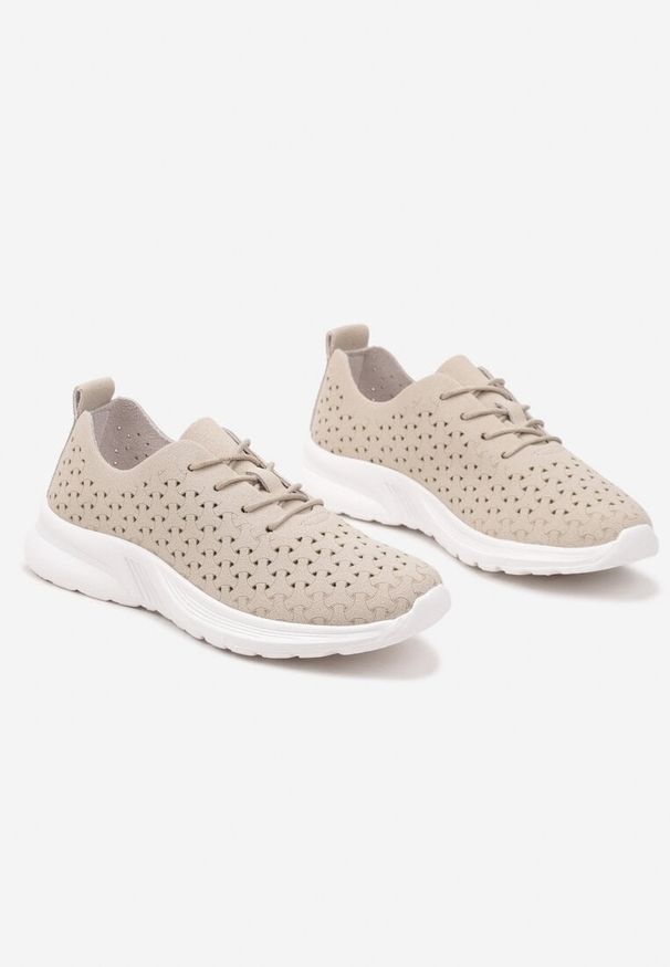Born2be - Beżowe Sneakersy z Ażurową Elastyczną Cholewką Feniosse. Okazja: na co dzień. Kolor: beżowy. Materiał: jeans. Szerokość cholewki: normalna. Wzór: ażurowy