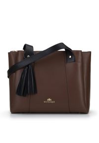 Wittchen - Torebka shopperka ze skóry z zakładkami. Kolor: brązowy. Wzór: haft. Dodatki: z haftem. Materiał: skórzane. Rozmiar: duże. Styl: elegancki #1