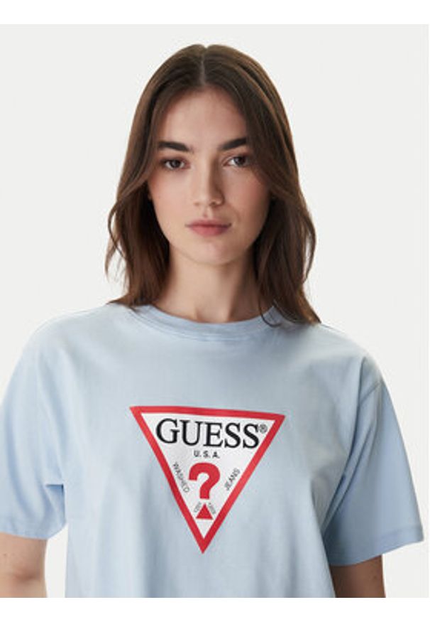 Guess Jeans T-Shirt W4YI73 K8HM0 Błękitny Regular Fit. Kolor: niebieski. Materiał: bawełna