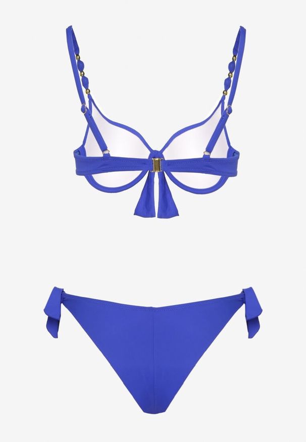Born2be - Niebieskie Bikini Biustonosz i Majtki Ozdobione Wiązaniem Uloselira. Kolor: niebieski. Wzór: aplikacja