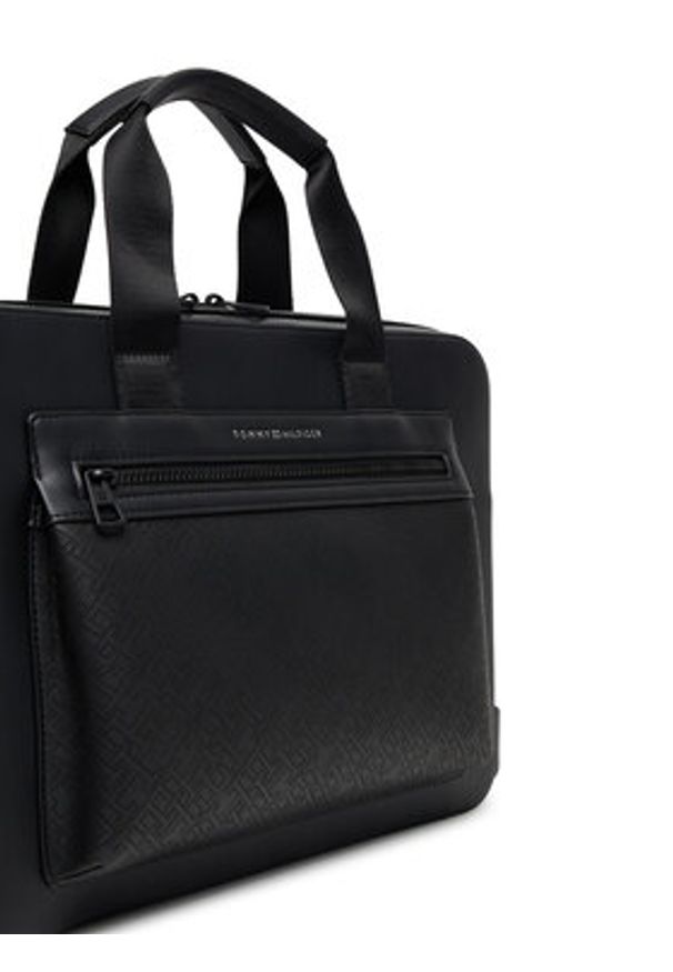 TOMMY HILFIGER - Tommy Hilfiger Torba na laptopa Th Monogram Computer Bag AM0AM13835 Czarny. Kolor: czarny. Materiał: skóra