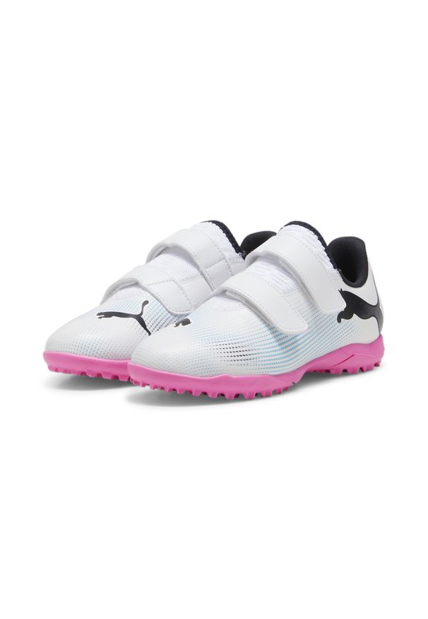 Puma - Młodzieżowe buty piłkarskie FUTURE 7 PLAY TT PUMA White Black Poison Pink. Kolor: wielokolorowy, biały, różowy, czarny. Sport: piłka nożna
