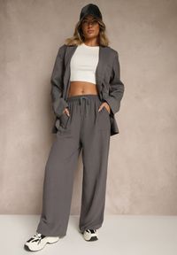 Renee - Szare Szerokie Spodnie z Wiskozą z Gumką w Pasie Lealirre. Okazja: na co dzień. Kolor: szary. Materiał: wiskoza. Wzór: gładki. Styl: casual #4