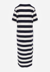 Born2be - Biało-Czarna Pudełkowa Sukienka z Bawełny w Poziome Paski Diove. Okazja: do pracy, na co dzień, na spacer. Kolor: biały. Materiał: bawełna. Wzór: paski. Typ sukienki: proste. Styl: klasyczny, casual #3