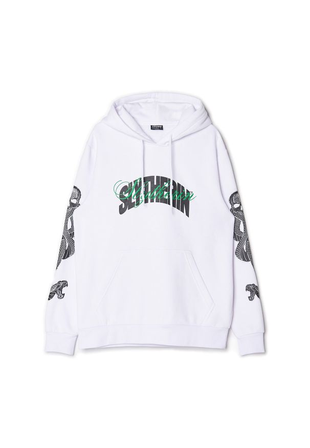 Cropp - Biała bluza Slytherin - Biały. Typ kołnierza: kaptur. Kolor: biały. Materiał: bawełna, dresówka, dzianina. Wzór: nadruk