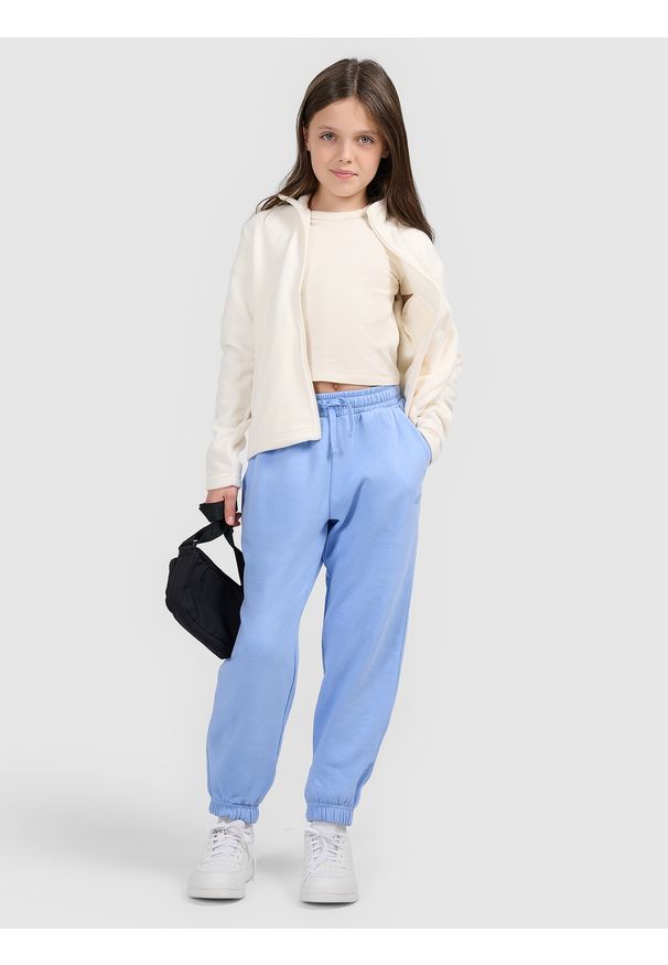 4f - 4F Spodnie dresowe joggery dziewczęce - niebieskie 134 (8-9 lat). Kolor: niebieski. Materiał: dresówka. Sezon: lato