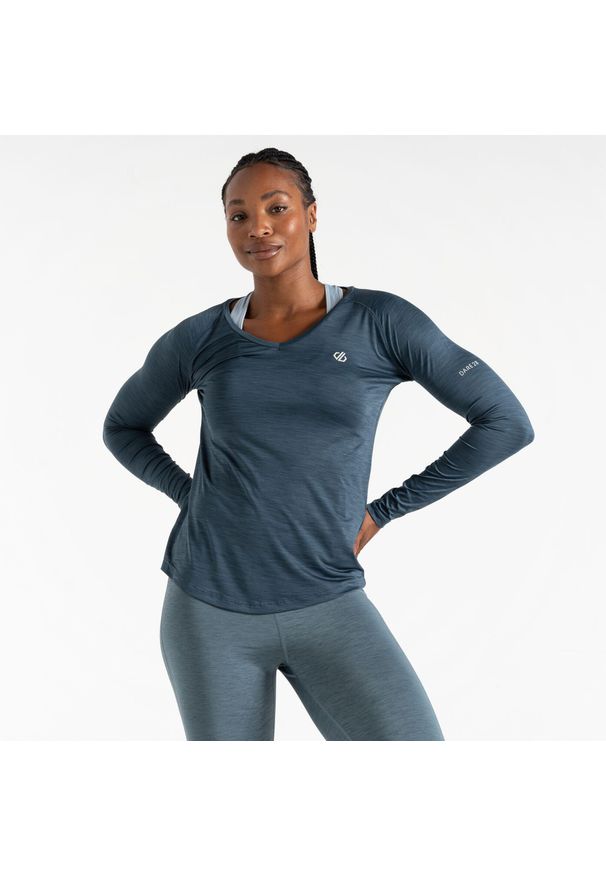 DARE 2B - Koszulka sportowa z długim rękawem damska Discern. Kolor: niebieski, szary, wielokolorowy. Długość rękawa: długi rękaw. Długość: długie. Sport: turystyka piesza